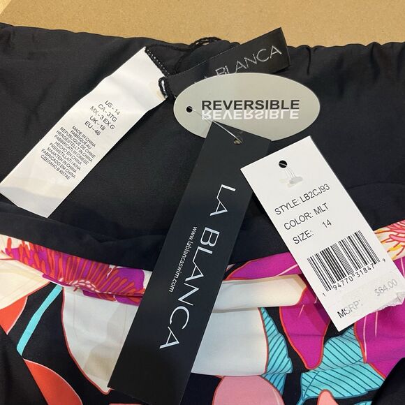 NWT La Blanca Black Floral Reversible Bikini Bottoms Size 14 Swim - Picture 3 of 3
